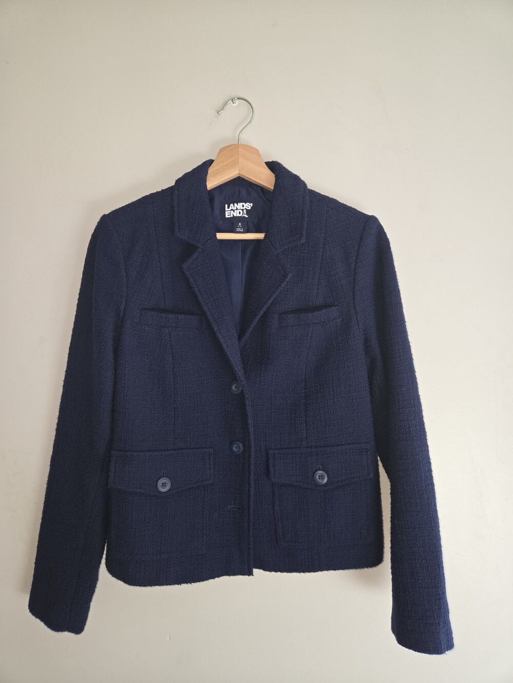 Lands’ End Navy Cotton Blazer S 6-8 Heritage Prep Equestrian Old Money